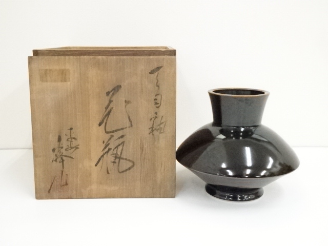 JAPANESE PORCELAIN TENMOKU GLAZE FLOWER VASE